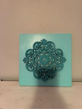 Turquoise Decorative Wall Plaque with Rhinestone medallion 10 x 10